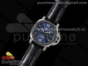 PAM1279 X Luminor GMT 42mm Titanium VSF 1:1 Best Edition Blue Dial on Black Leather Strap P.9011 Super Clone