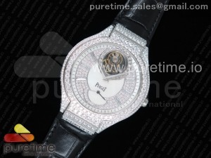 Piaget Polo Tourbillon SS Full Paved Diamonds Dial/Bezel on Black Leather Strap