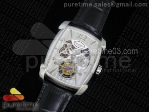 Kalpa Grande Tourbillon SS Silver Skeleton Dial on Black Leather Strap