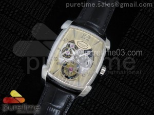 Kalpa Grande Tourbillon SS Cream Skeleton Dial on Black Leather Strap