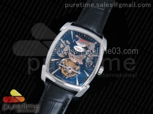 Kalpa Grande Tourbillon Real PR SS Black Skeleton Dial on Black Leather Strap