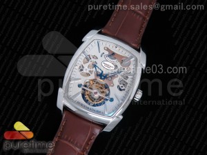 Kalpa Grande Tourbillon Real PR SS Silver Skeleton Dial on Brown Leather Strap