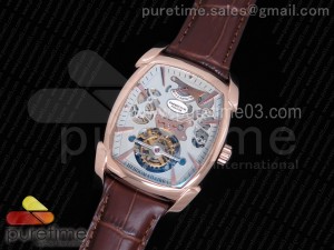 Kalpa Grande Tourbillon Real PR RG Silver Skeleton Dial on Brown Leather Strap