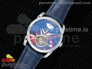 Fleurier Tonda Tourbillon Woodrock SS Real PR JBF Best Edition Blue Dial on Blue Leather Strap