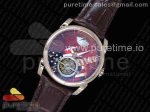 Fleurier Tonda Tourbillon Woodrock RG Real PR JBF Best Edition Red Dial on Brown Leather Strap