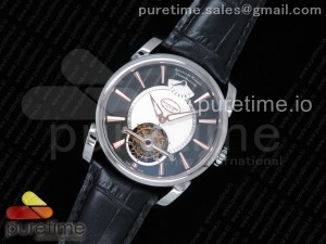 Fleurier Tonda Tourbillon Woodrock SS Real PR JBF Best Edition Black/White Dial on Black Leather Strap