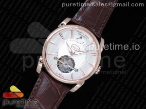 Fleurier Tonda Tourbillon Woodrock RG Real PR JBF Best Edition Silver Dial on Brown Leather Strap