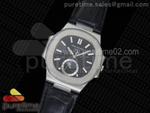 Nautilus 5726 SS Black Dial on Black Leather Strap A324