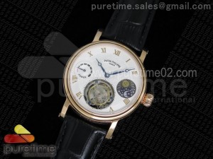 Classic Tourbillon RG White Textured Dial on Black Leather Strap