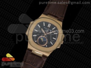Nautilus 5726 Moonphase RG Black Dial on Brown Leather Strap A324