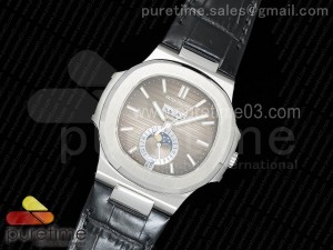 Nautilus 5726 Complicated SS Brown Textured Dial on Black Leather Strap A324