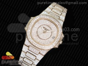 Nautilus Jumbo Ladies 7021 RG Full Paved Diamonds on Diamonds Plated RG Bracelet MIYOTA 9015