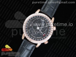 Grand Complications 6104R Moon RG TWF Black Dial Diamond Bezel on Black Leather Strap A240