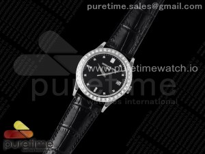 Calatrava 5298P-012 SS T Diamonds Bezel ZF 1:1 Best Edition Black Dial on Black Leather Strap A324CS