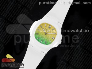 AET Nautilus 5711 White Ceramic AMGF Best Edition Yellow/Green Dial on White Rubber Strap MIYOTA 9015