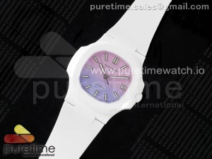 AET Nautilus 5711 White Ceramic AMGF Best Edition Purple/Pink Dial on White Rubber Strap MIYOTA 9015