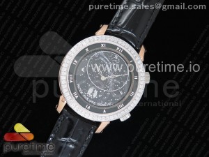 Grand Complications 6104P Moon SS TWF Black Dial RG Case Diamonds Bezel on Black Leather Strap A240