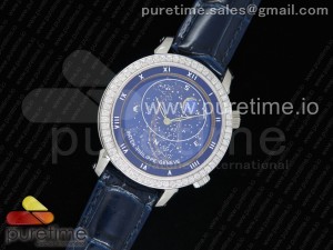 Grand Complications 6104P Moon SS TWF Blue Dial Diamond Bezel on Blue Leather Strap A240