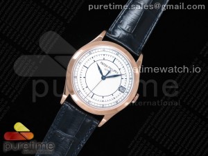 Calatrava 5296R RG ZF 1:1 Best Edition White Dial Blue Hands on Blue Leather Strap 324CS