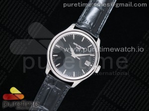 Calatrava 5227 SS ZF 1:1 Best Edition Black Dial on Black Leather Strap 324CS (Free box)