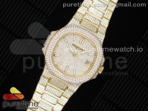 Nautilus Jumbo 5711 YG TWF Full Paved Diamonds Dial Case and Bracelet A324