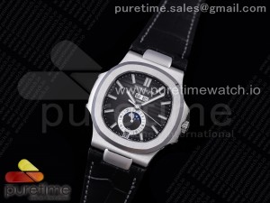 Nautilus 5726 Complicated SS GRF 1:1 Best Edition Black Textured Dial on Black Leather Strap A324
