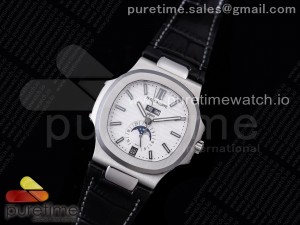 Nautilus 5726 Complicated SS GRF 1:1 Best Edition Black White Dial on Black Leather Strap A324