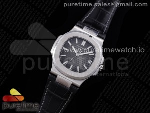 Nautilus 5711 SS GRF 1:1 Best Edition Black Textured Dial on Black Leather Strap 324CS