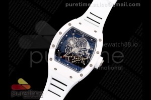 RM055 White Ceramic SZF Best Edition White Inner Bezel on White Rubber Strap RMUL2 Super Clone (Free Sprung)