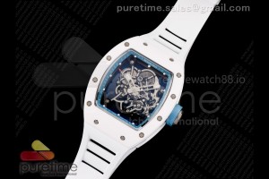 RM055 White Ceramic SZF Best Edition Blue Inner Bezel on White Rubber Strap RMUL2 Super Clone (Free Sprung)