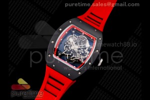 RM055 Black Ceramic SZF Best Edition Red Inner Bezel on Red Rubber Strap RMUL2 Super Clone (Free Sprung)