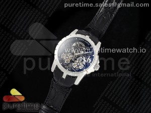 Excalibur Skeleton Double Flying Tourbillon SS YSF Best Edition on Black Leather Strap