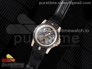 Excalibur Skeleton Double Flying Tourbillon RG/PVD YSF Best Edition on Black Leather Strap