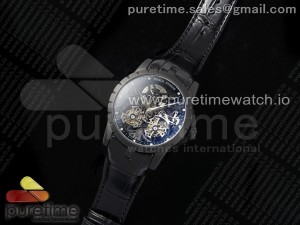 Excalibur Skeleton Double Flying Tourbillon PVD YSF Best Edition on Black Leather Strap