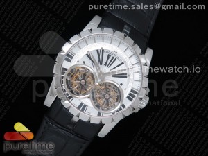 Excalibur RDDBEX0250 REAL Double Flying Tourbillon SS JBF White Dial on Black Croco Leather Strap