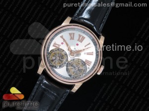 Hommage Double Flying Tourbillon RG JBF White Dial on Black Croco Leather Strap