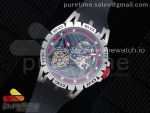 Excalibur Sports Tourbillon SS JBF Best Edition Skeleton Red Dial on Black Rubber Strap