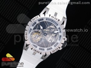 Excalibur Sports Tourbillon SS JBF Best Edition Skeleton Dial on White Rubber Strap