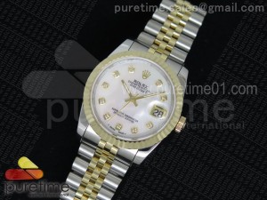 DateJust SS/YG White MOP Dial YG Wrapped Fluted Bezel on SS/YG Bracelet A2836