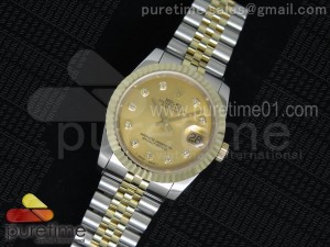 DateJust SS/YG YG Dial Style 3 YG Wrapped Fluted Bezel on SS/YG Bracelet A2836