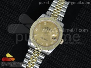 DateJust SS/YG YG Dial Style 2 YG Wrapped Fluted Bezel on SS/YG Bracelet A2836