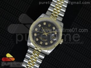 DateJust SS/YG Black Dial Style 3 YG Wrapped Fluted Bezel on SS/YG Bracelet A2836