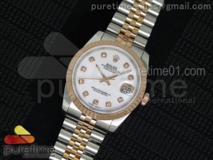 DateJust SS/RG White Dial RG Wrapped Fluted Bezel on SS/RG Bracelet A2836