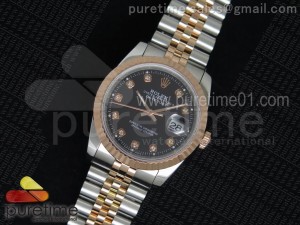 DateJust SS/RG Black Dial RG Wrapped Fluted Bezel on SS/RG Bracelet A2836