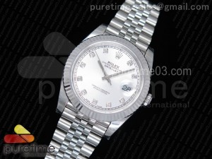 DateJust 41 126334 1:1 Best Edition Fluted Bezel Silver Dial Diamonds Markers on SS Jubilee Bracelet A3235 (Same Serials Card)