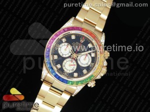  Daytona 116589RBOW YG Rainbow Crystal BLF Best Edition Black Dial on YG Bracelet A4130