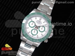 Daytona 116500 LV Green Ceramic SS BLF Best Edition White dial on SS Bracelet A4130