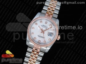 DateJust 36 SS/RG Wrapped 116231 GMF White MOP Dial Diamonds Markers on SS/RG Wrapped Jubilee Bracelet SA3135