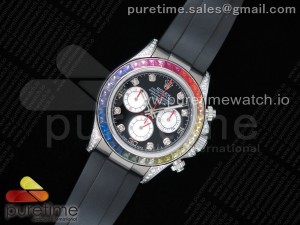 Daytona 116599RBOW SS Rainbow Crystal BLF Best Edition Black Dial on Rubber Strap A4130