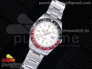 Vintage GMT Master Black/Red Bezel White Dial on SS Bracelet A2836